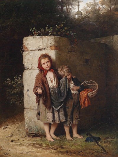 Bedelende kinderen, gesigneerd, gedateerd, aangeduid Meyer von Bremen door Johann Georg Meyer